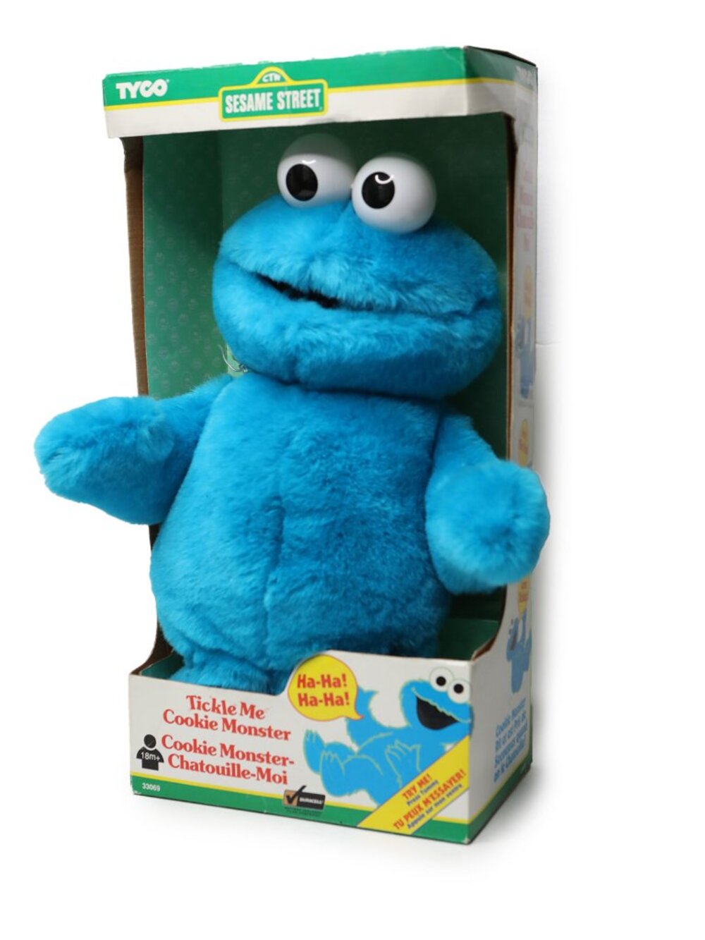 Vintage 1997 Sesame Street Tickle Me Cookie Monster Blue Plush Toy Interactive